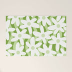 Sage and Olive Green Trippy Wavy Striped Flower Pattern Welcome Mat Gallery Image 1