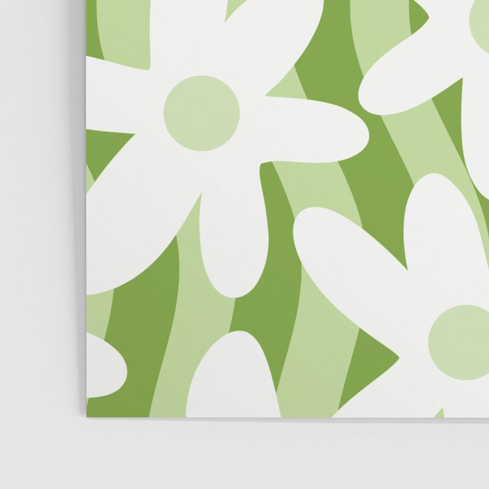 Sage and Olive Green Trippy Wavy Striped Flower Pattern Poster Gallery Image 3