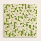 Sage and Olive Green Trippy Wavy Striped Flower Pattern Wood Wall Art Gallery Image 1