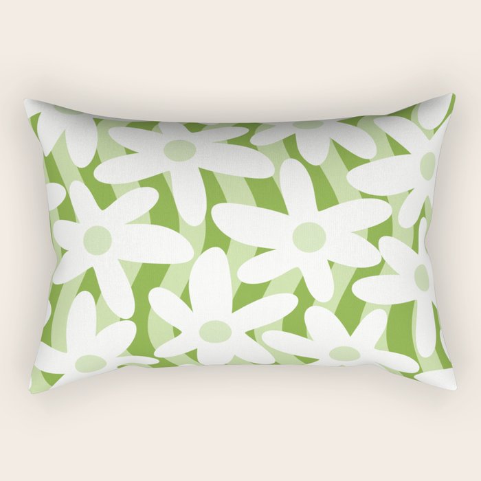 Sage and Olive Green Trippy Wavy Striped Flower Pattern Rectangular Pillow Gallery Image 2