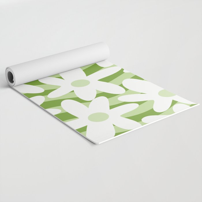 Sage and Olive Green Trippy Wavy Striped Flower Pattern Yoga Mat Gallery Image 2