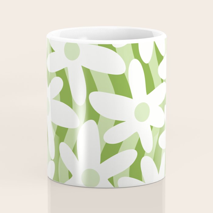 Sage and Olive Green Trippy Wavy Striped Flower Pattern Coffee Mug Gallery Image 4