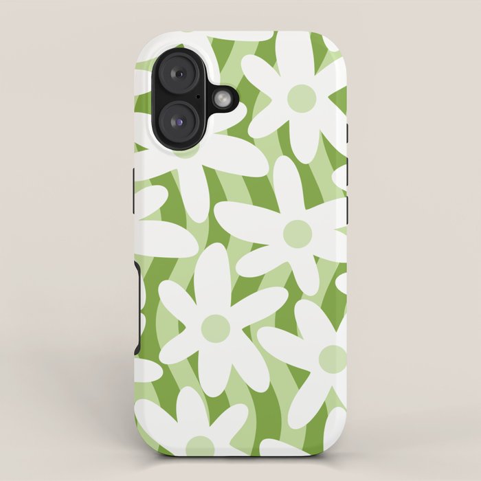 Sage and Olive Green Trippy Wavy Striped Flower Pattern iPhone Case Gallery Image 1