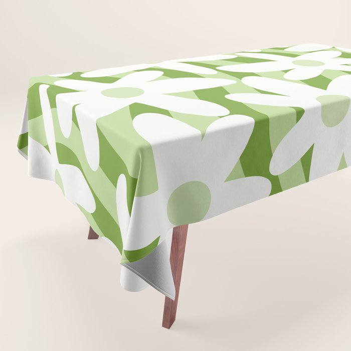 Sage and Olive Green Trippy Wavy Striped Flower Pattern Tablecloth Gallery Image 1