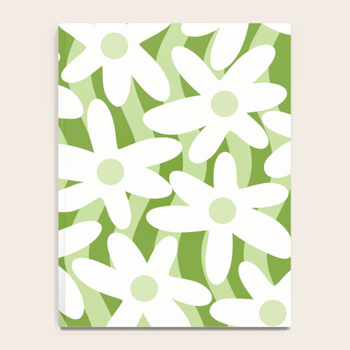 Sage and Olive Green Trippy Wavy Striped Flower Pattern Notebook Gallery Image 4