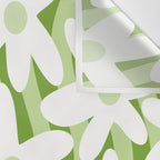 Sage and Olive Green Trippy Wavy Striped Flower Pattern Wall Tapestry Gallery Image 3