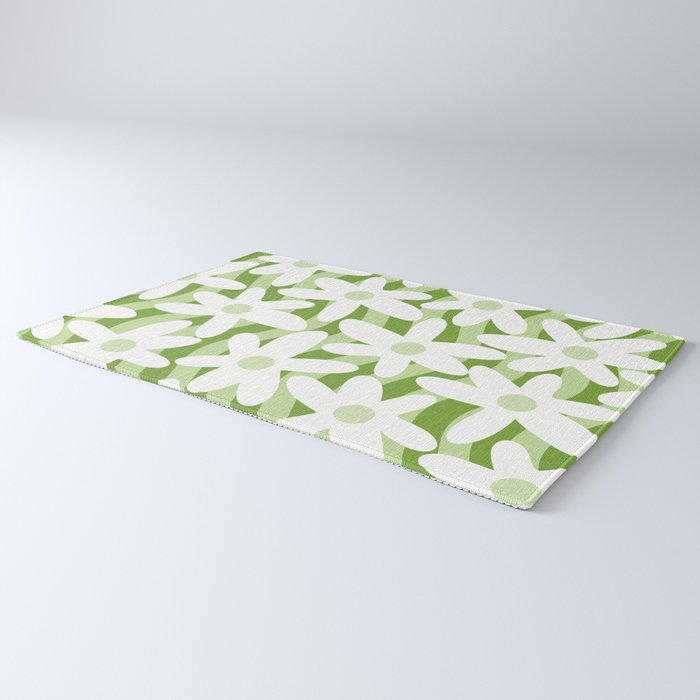 Sage and Olive Green Trippy Wavy Striped Flower Pattern Rug Gallery Image 3