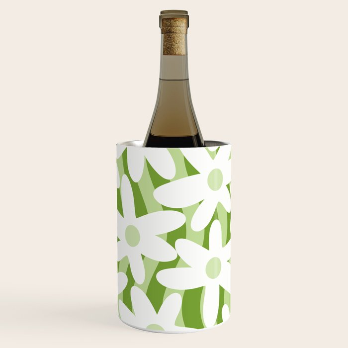 Sage and Olive Green Trippy Wavy Striped Flower Pattern Wine Chiller Gallery Image 3