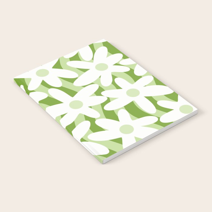 Sage and Olive Green Trippy Wavy Striped Flower Pattern Notebook Gallery Image 1