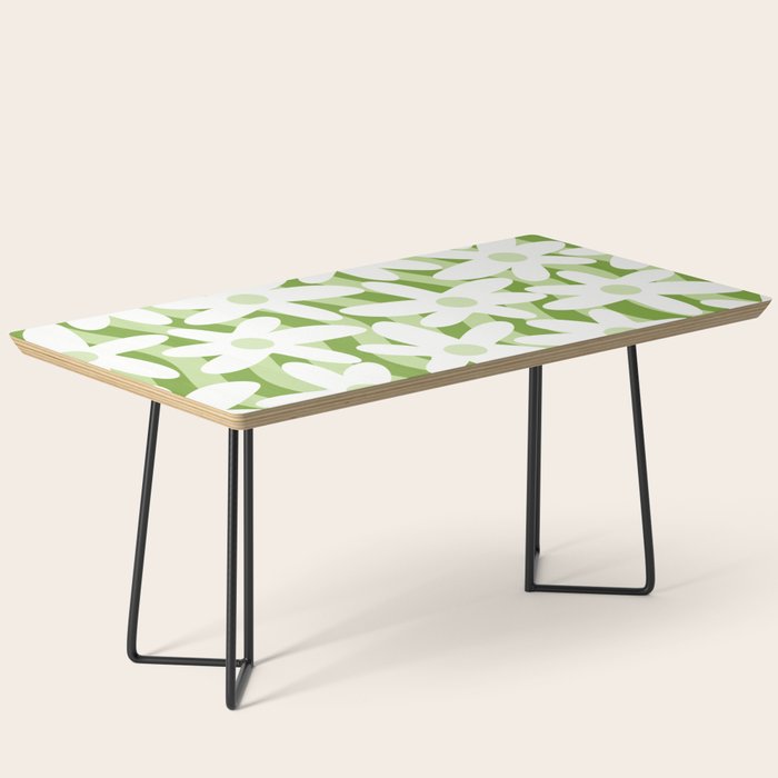 Sage and Olive Green Trippy Wavy Striped Flower Pattern Coffee Table Gallery Image 1