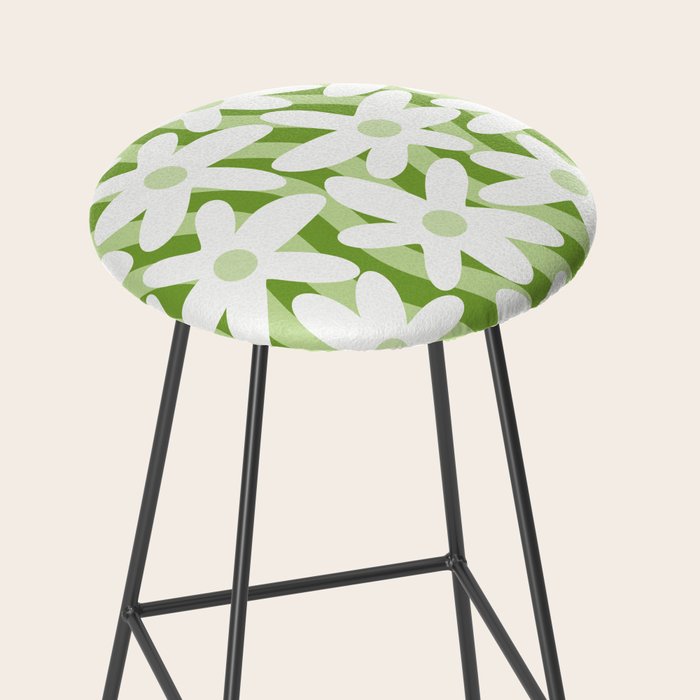 Sage and Olive Green Trippy Wavy Striped Flower Pattern Stool Gallery Image 2