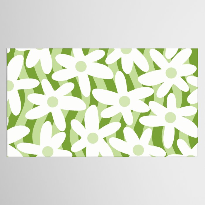 Sage and Olive Green Trippy Wavy Striped Flower Pattern Tablecloth Gallery Image 2