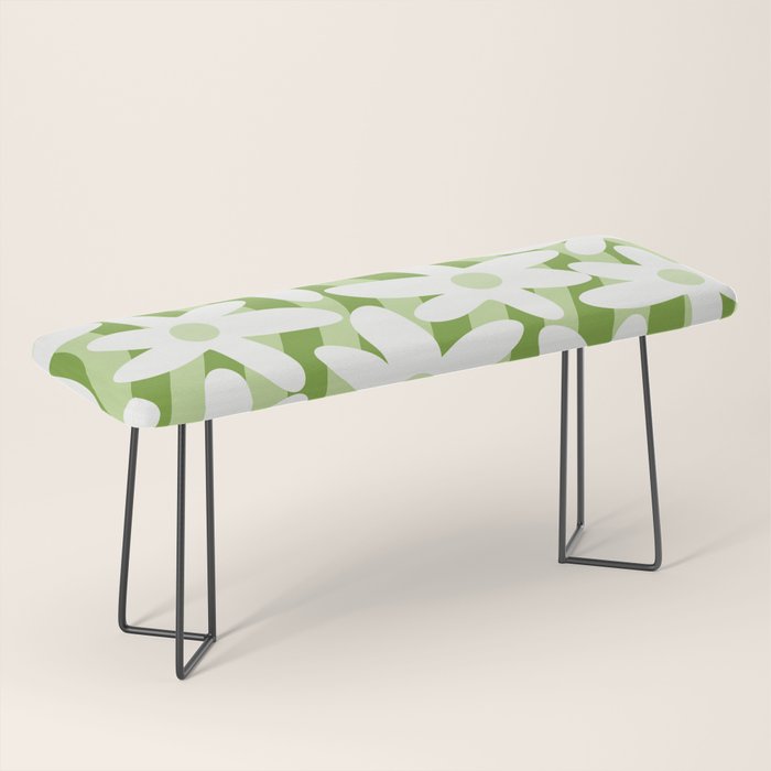 Sage and Olive Green Trippy Wavy Striped Flower Pattern Bench Gallery Image 1