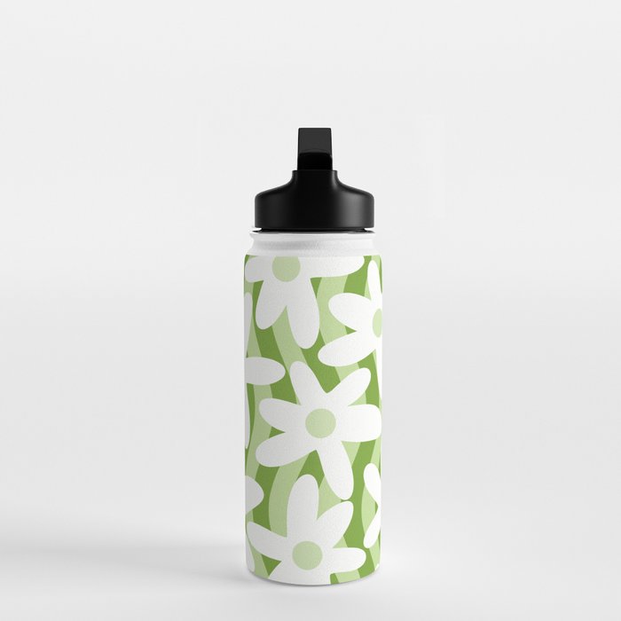 Sage and Olive Green Trippy Wavy Striped Flower Pattern Water Bottle Gallery Image 3