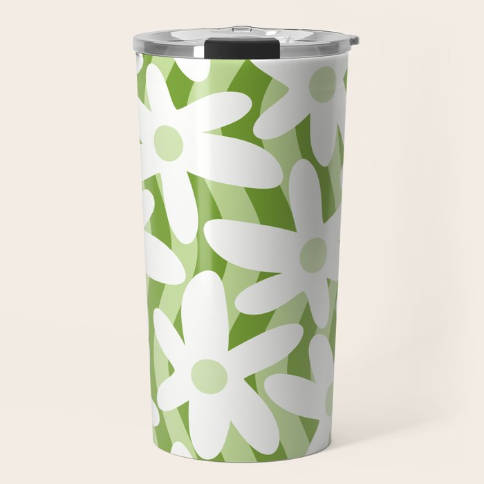 Sage and Olive Green Trippy Wavy Striped Flower Pattern Travel Mug Gallery Image 1