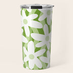 Sage and Olive Green Trippy Wavy Striped Flower Pattern Travel Mug Gallery Image 1
