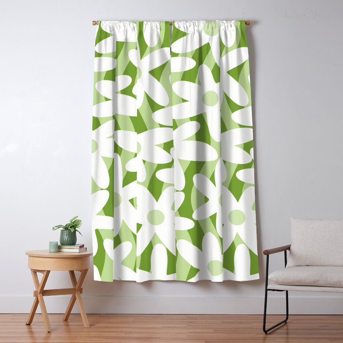Sage and Olive Green Trippy Wavy Striped Flower Pattern Window Curtain Gallery Image 1