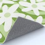 Sage and Olive Green Trippy Wavy Striped Flower Pattern Rug Gallery Image 4