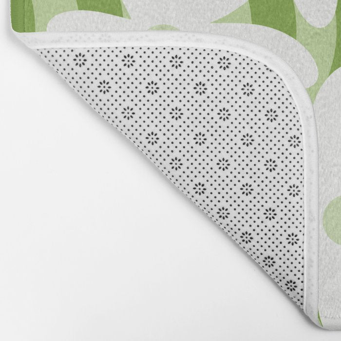 Sage and Olive Green Trippy Wavy Striped Flower Pattern Bath Mat Gallery Image 2