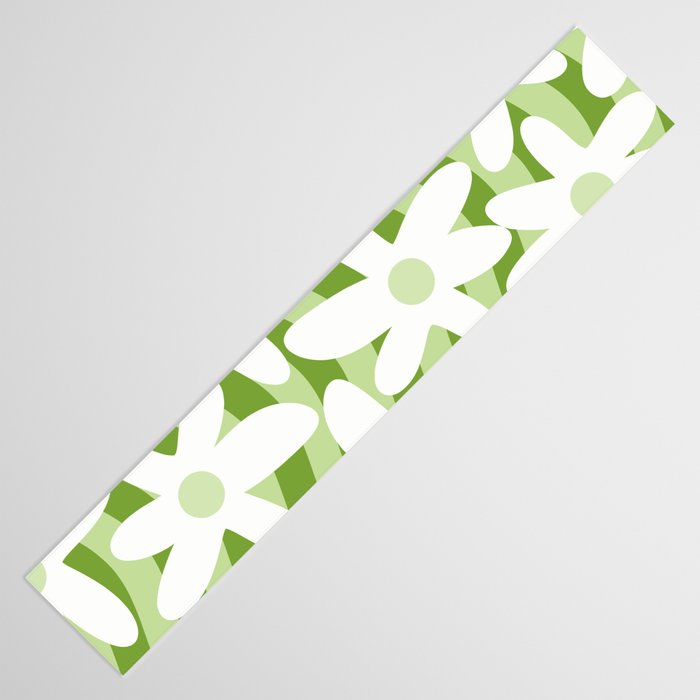 Sage and Olive Green Trippy Wavy Striped Flower Pattern Table Runner Gallery Image 3