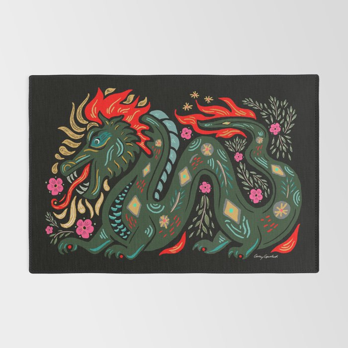 Dragon - Red, Black, Green Rug Gallery Image 2