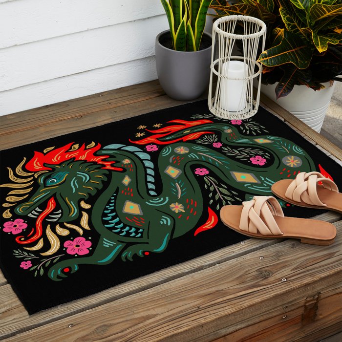 Dragon - Red, Black, Green Outdoor Rug Gallery Image 2