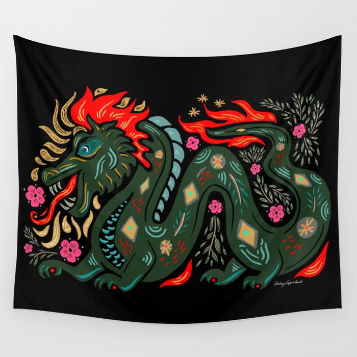 Dragon - Red, Black, Green Wall Tapestry Gallery Image 1