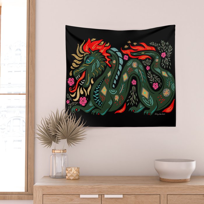 Dragon - Red, Black, Green Wall Tapestry Gallery Image 2