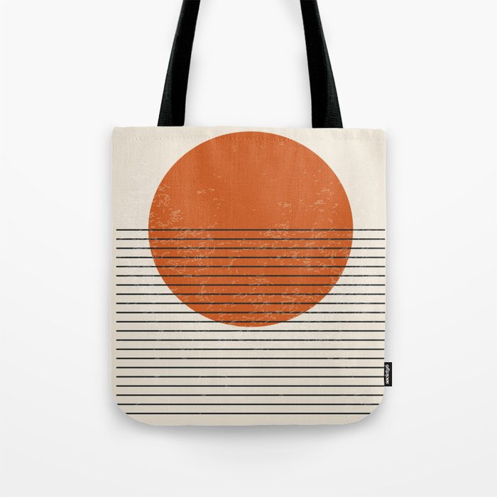 Red Sunset Circle Stripes Mid Century Modern Minimalist Rothko Inspired Colourfield Stripes Tote Bag Gallery Image 1