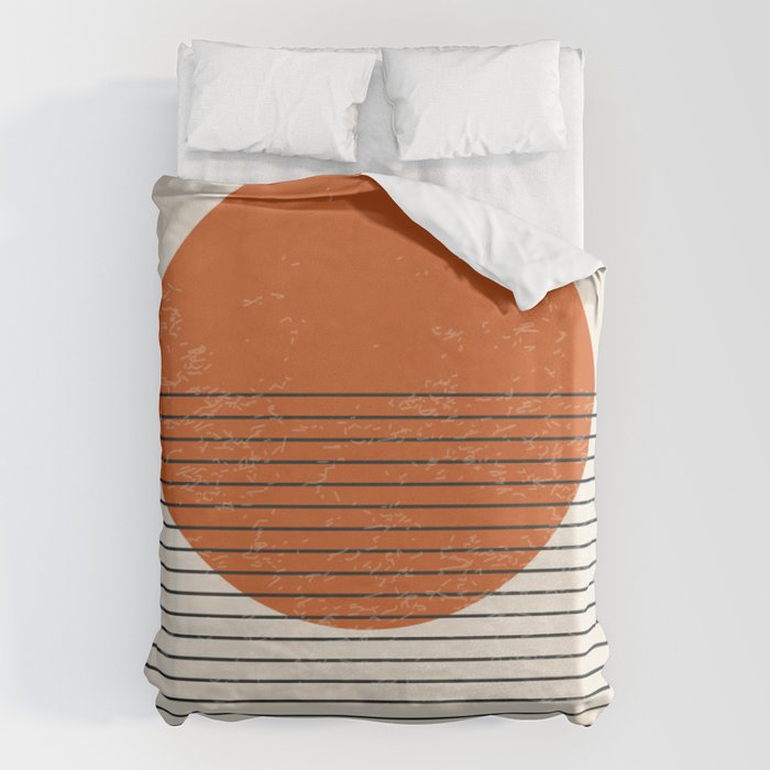 Red Sunset Circle Stripes Mid Century Modern Minimalist Rothko Inspired Colourfield Stripes Duvet Cover Gallery Image 1