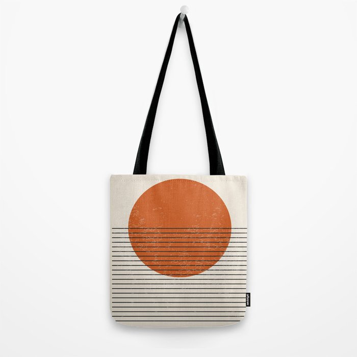 Red Sunset Circle Stripes Mid Century Modern Minimalist Rothko Inspired Colourfield Stripes Tote Bag Gallery Image 2