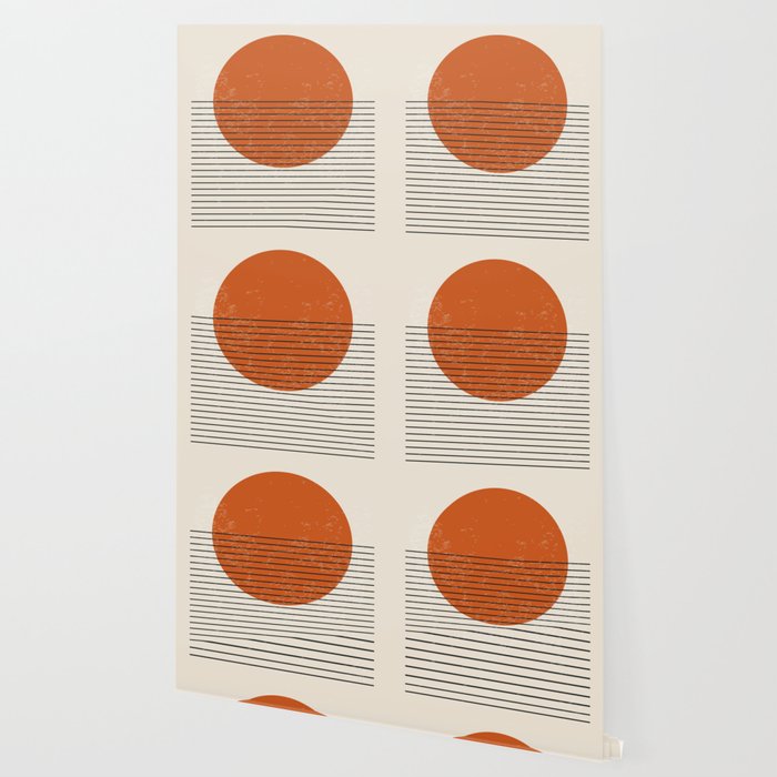 Red Sunset Circle Stripes Mid Century Modern Minimalist Rothko Inspired Colourfield Stripes Wallpaper Gallery Image 2