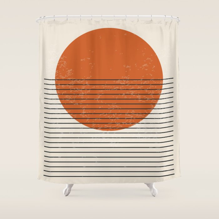 Red Sunset Circle Stripes Mid Century Modern Minimalist Rothko Inspired Colourfield Stripes Shower Curtain Gallery Image 1
