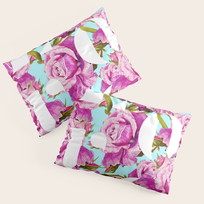 Love, Floral Typography Valentine's Graphic Design, Eclectic Modern Boho Botanical Rose Illustration Pillow Sham Gallery Image 3