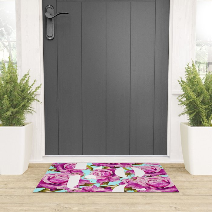 Love, Floral Typography Valentine's Graphic Design, Eclectic Modern Boho Botanical Rose Illustration Welcome Mat Gallery Image 3
