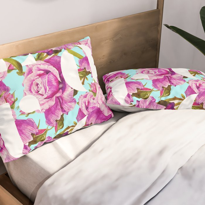 Love, Floral Typography Valentine's Graphic Design, Eclectic Modern Boho Botanical Rose Illustration Pillow Sham Gallery Image 2