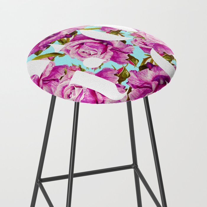 Love, Floral Typography Valentine's Graphic Design, Eclectic Modern Boho Botanical Rose Illustration Stool Gallery Image 2