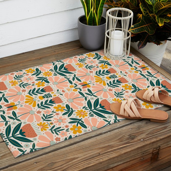 Pretty Floral - Earth Colors Outdoor Rug Gallery Image 2