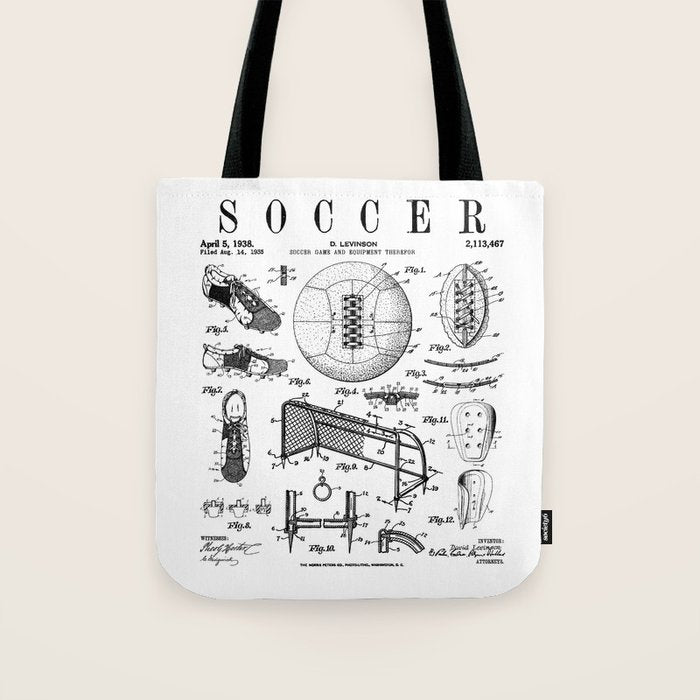 Soccer Player Football Vintage Patent Drawing Print Tote Bag Gallery Image 1