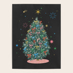 Colorful Christmas Tree with Bows and Stars on Black Background Poster Gallery Image 4