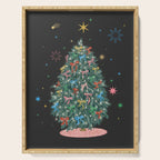 Colorful Christmas Tree with Bows and Stars on Black Background Serving Tray Gallery Image 1