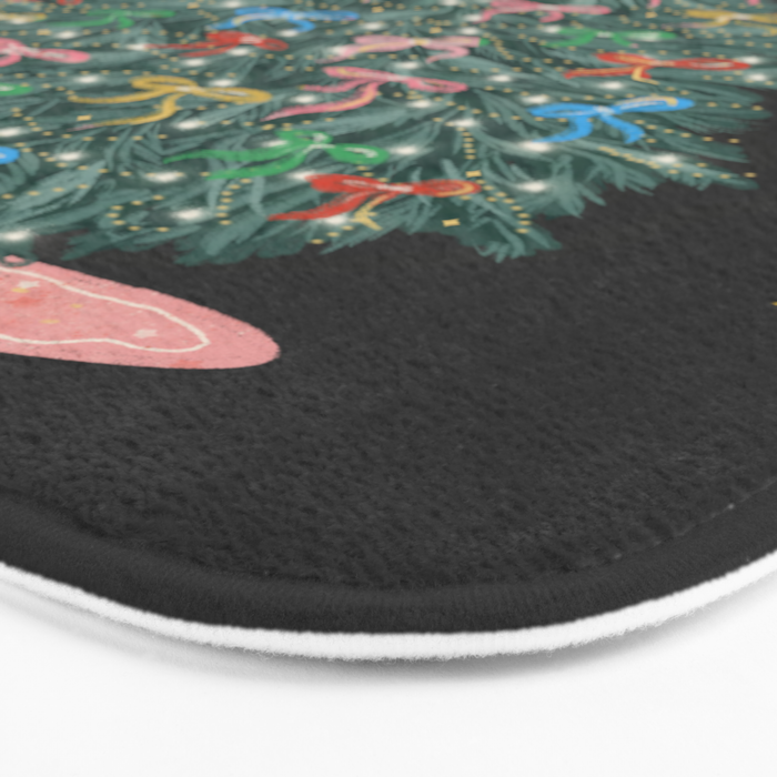Colorful Christmas Tree with Bows and Stars on Black Background Bath Mat Gallery Image 3