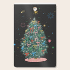 Colorful Christmas Tree with Bows and Stars on Black Background Cutting Board Gallery Image 1