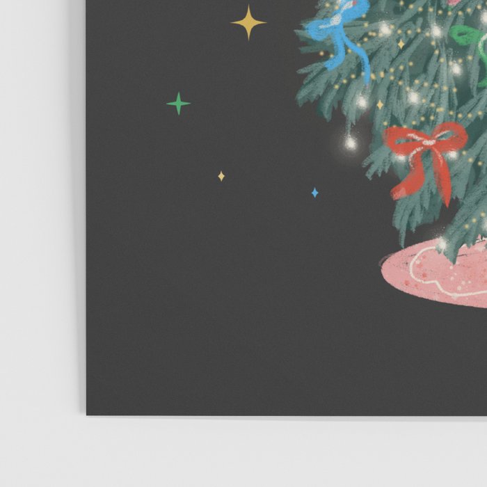 Colorful Christmas Tree with Bows and Stars on Black Background Poster Gallery Image 3