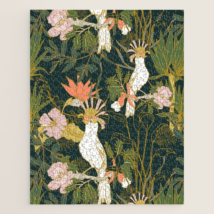 Drawing of exotic birds in the dark jungle Jigsaw Puzzle Gallery Image 1