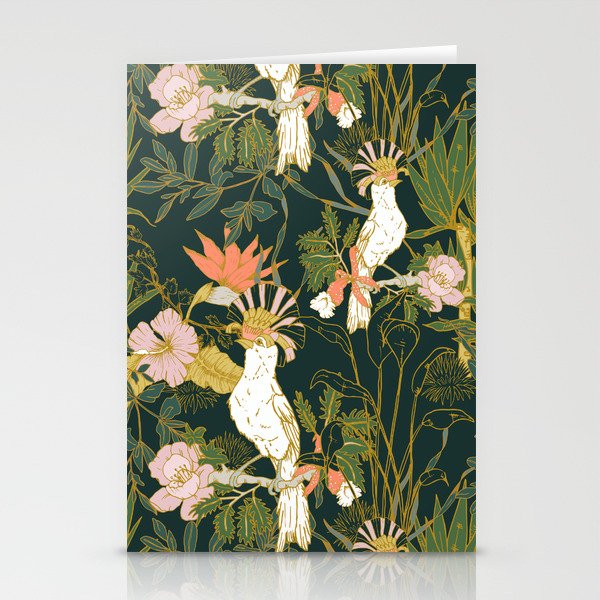 Drawing of exotic birds in the dark jungle Stationery Card Gallery Image 1