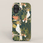 Drawing of exotic birds in the dark jungle iPhone Case Gallery Image 1