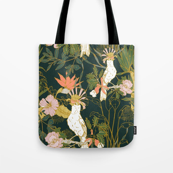 Drawing of exotic birds in the dark jungle Tote Bag Gallery Image 1