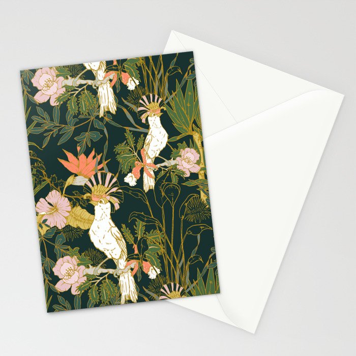 Drawing of exotic birds in the dark jungle Stationery Card Gallery Image 2