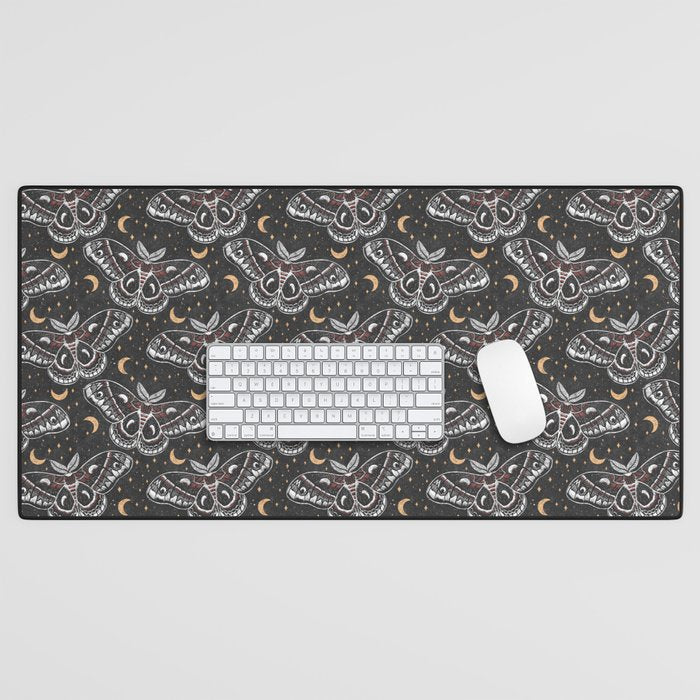 Celestial Cecropia - Black red & gold Desk Mat Gallery Image 1